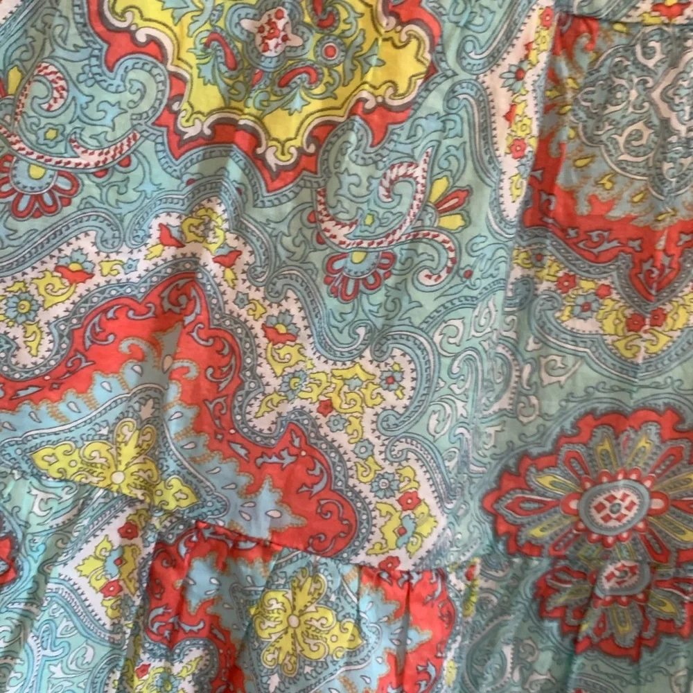 Turquoise paisley print tiered skirt dress